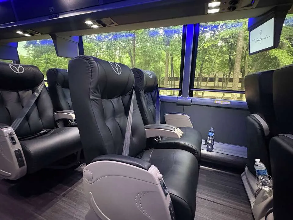 Luxury motorcoach interior with leather seats
